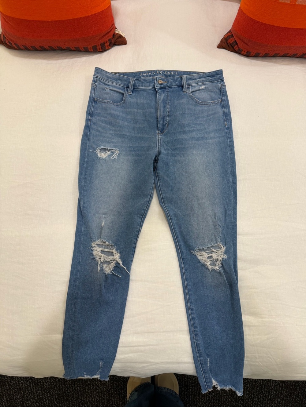 American Eagle The Dream Jean Distressed Skinny Jeans in Blue Waist 14